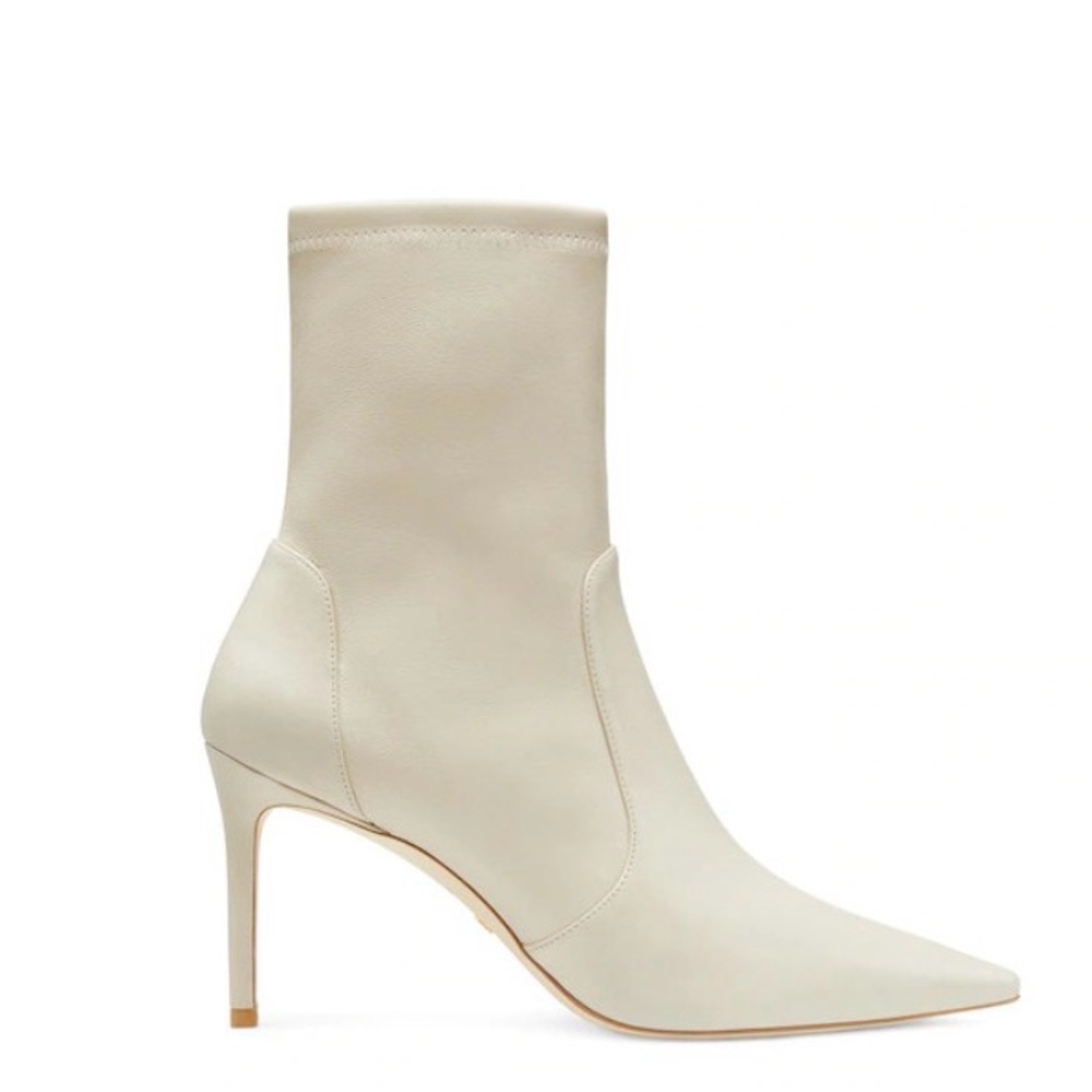 NWT Stuart Weitzman Ivory Pointed-Toe Stiletto Ankle Boots Sz 8 - Picture 2 of 5